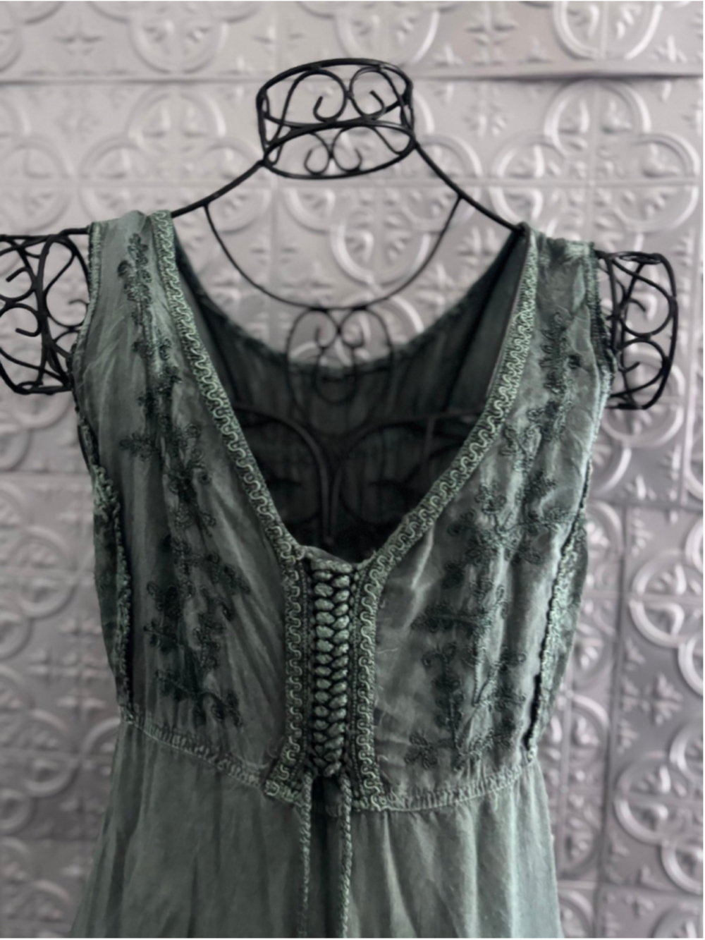 90s vintage Maxi Bohemian Smocked Dress Corset Peasant Embroidered Cottagecore - Picture 5 of 11